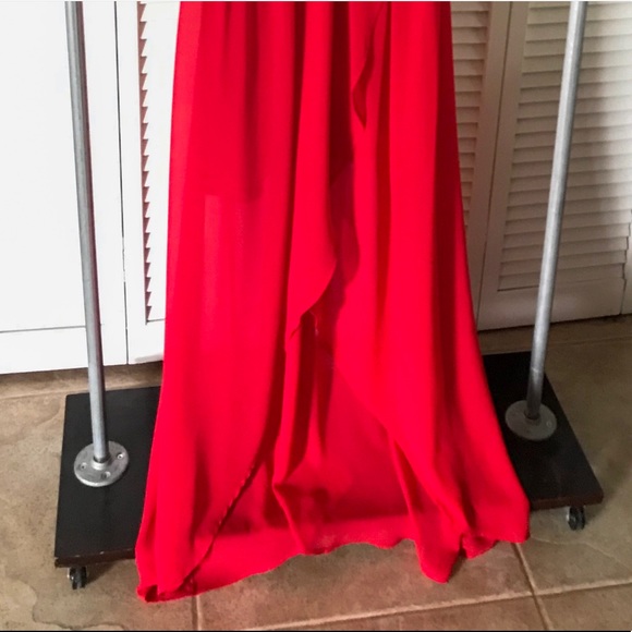 Size 6 - red asymmetrical bottom wrap dress - Picture 4 of 5